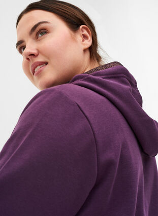 Lång sweatshirt med huva och ficka, Blackberry Wine, Model image number 2