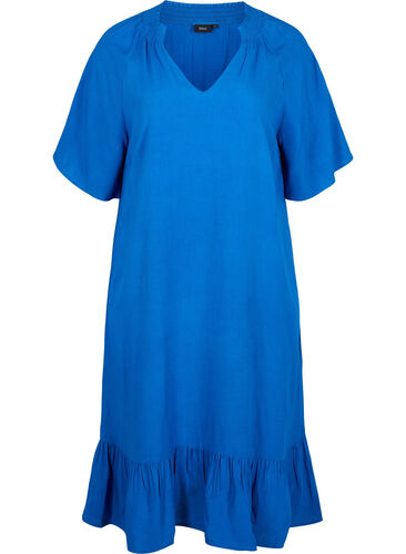 Kortärmad klänning i viskos med v-ringning, Classic Blue, Packshot image number 0