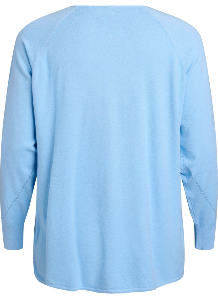 Stickad blus med rund hals och stickat m&ouml;nster, Bl&aring;, Packshot image number 1