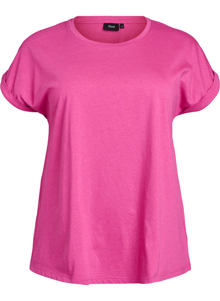 Kort&auml;rmad t-shirt i bomullsblandning, Rosa, Packshot image number 0