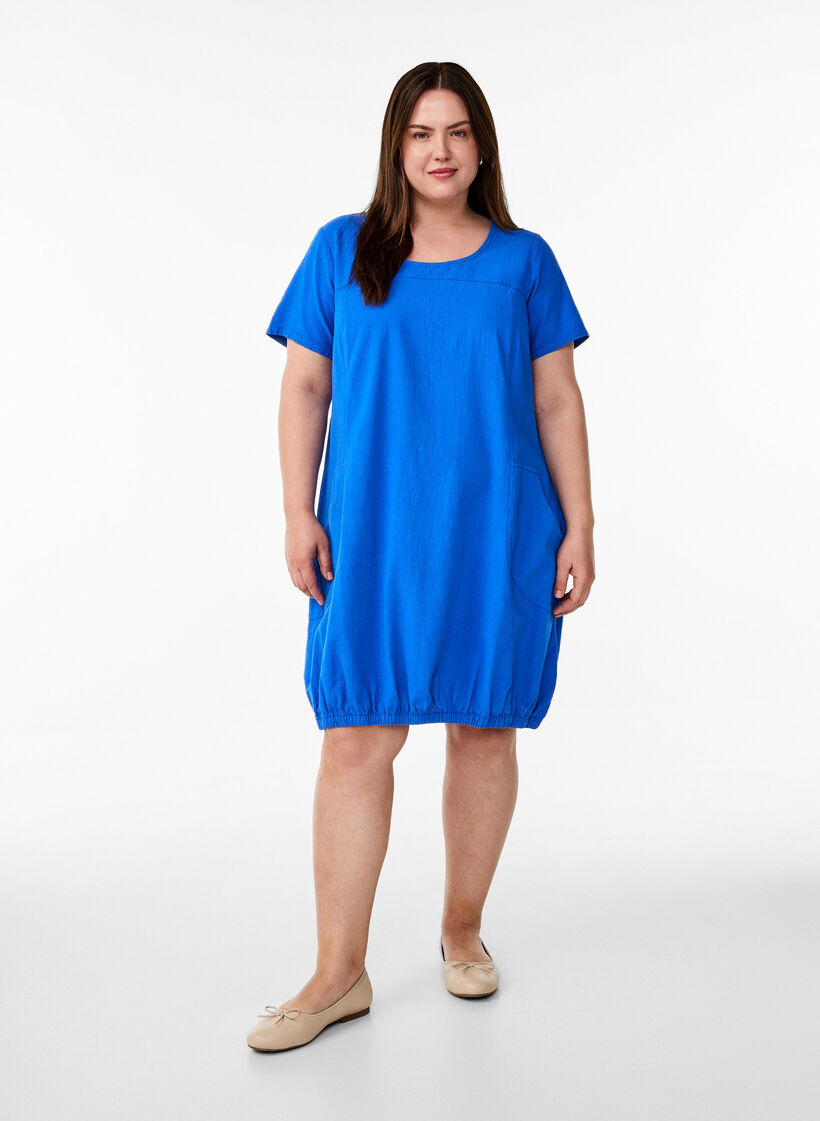 Kort&auml;rmad kl&auml;nning i bomull, Bl&aring;, Model image number 1