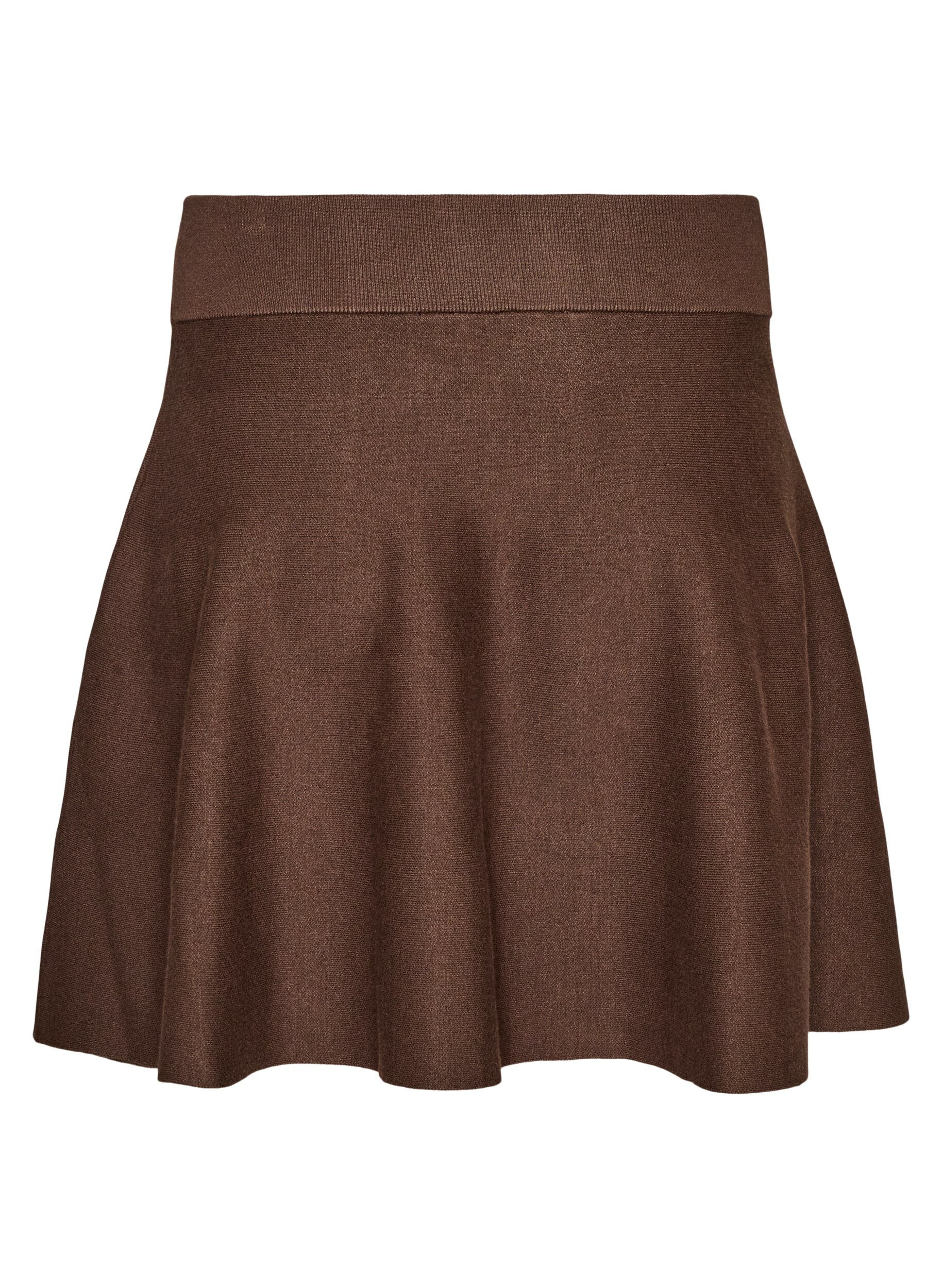 ZizziKort a-linjeformad kjol i stickat, Brun, Packshot image number 1