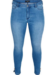 Croppade Amy jeans med pärlor, Blue denim