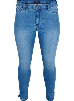Croppade Amy jeans med pärlor, Blue denim, Packshot image number 0