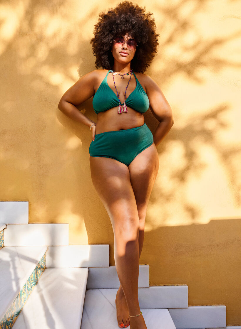 Glittriga bikinitrosor med hög midja, Grön, Image image number 1