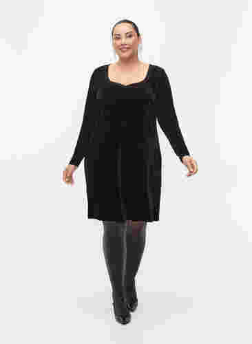 Klänning i velour med långa ärmar, Black, Model image number 2