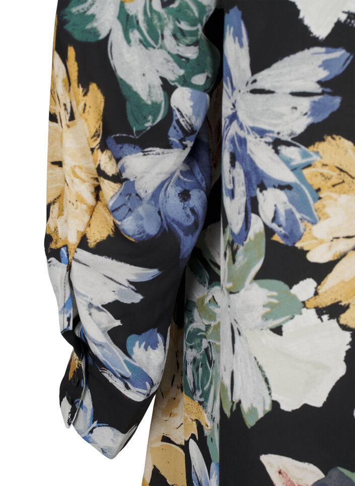 Långärmad klänning med blomstermönster, Yellow Flower AOP, Packshot image number 3