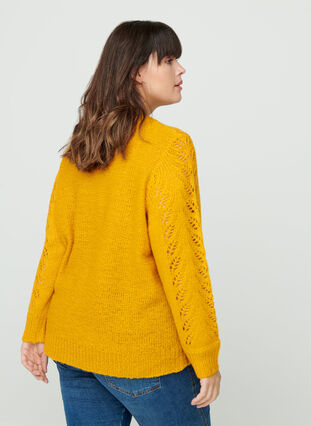 Stickad tröja med feminint mönster, Mineral Yellow, Model image number 1