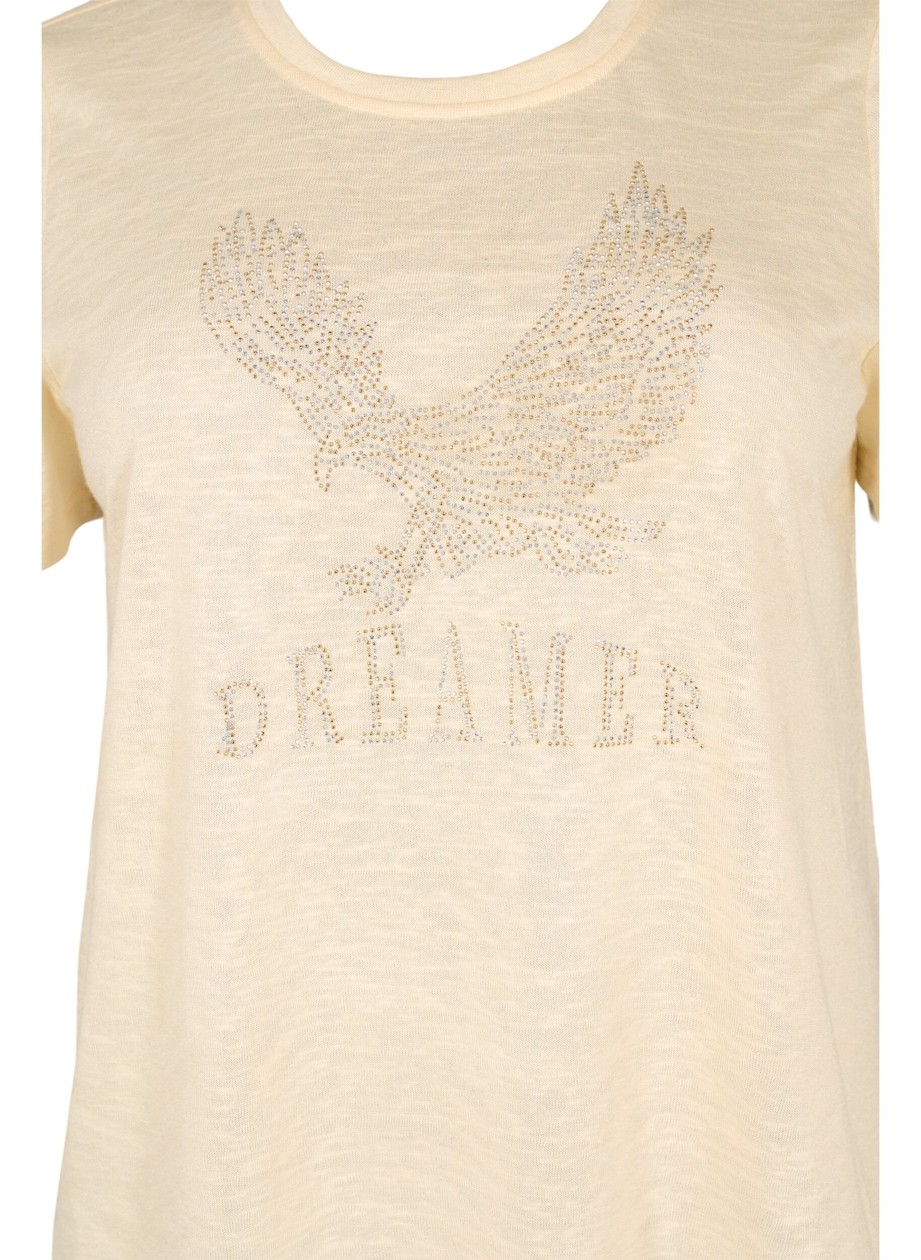 Zizzi T-shirt med nitar och rund halsringning, Buttercream, Packshot image number 2