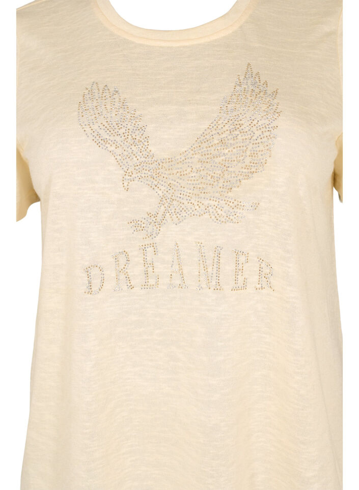 T-shirt med nitar och rund halsringning, Buttercream, Packshot image number 2