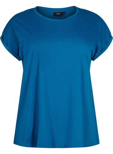 Kortärmad t-shirt i bomullsmix, Petrol Blue, Packshot image number 0