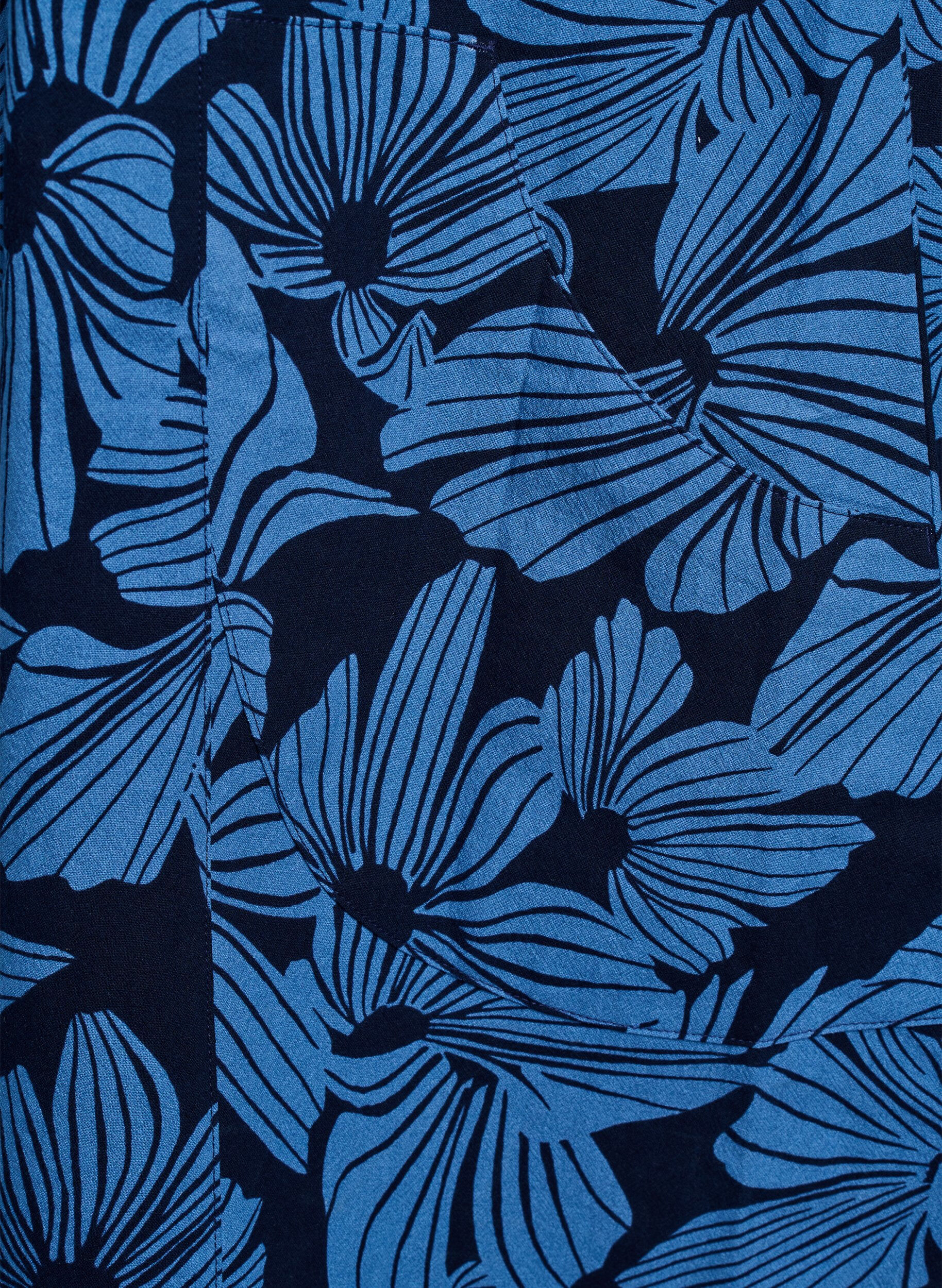 ZizziKort a-linjeformad kl&auml;nning med blomm&ouml;nster, Bl&aring;, Packshot image number 3