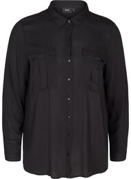 Viskosskjorta med bröstfickor, Black