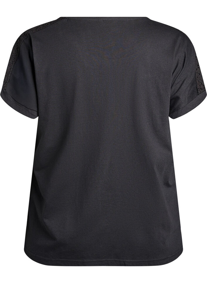 T-shirt i bomull med virkad detalj, Svart, Packshot image number 1