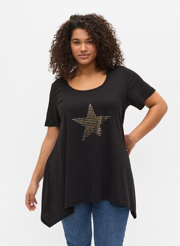 A-linjeformad t-shirt i bomull, Black w. Gold Star, Model image number 0