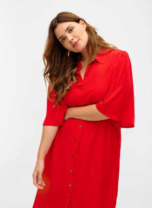 Skjortklänning med 3/4-ärmar, Fiery Red, Model image number 1