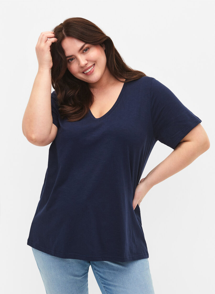 V-ringad bas t-shirt med korta &auml;rmar, Bl&aring;, Model image number 0