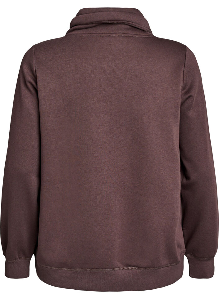 Sweatshirt med h&ouml;g krage och fickor, Brun, Packshot image number 1