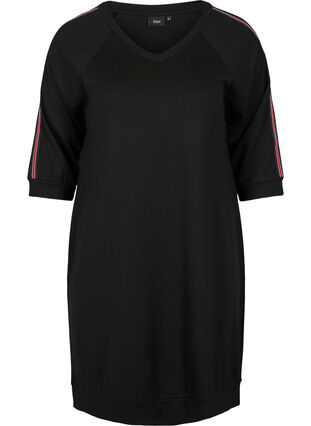 Klänning med 3/4-ärmar och revärer, Black, Packshot image number 0
