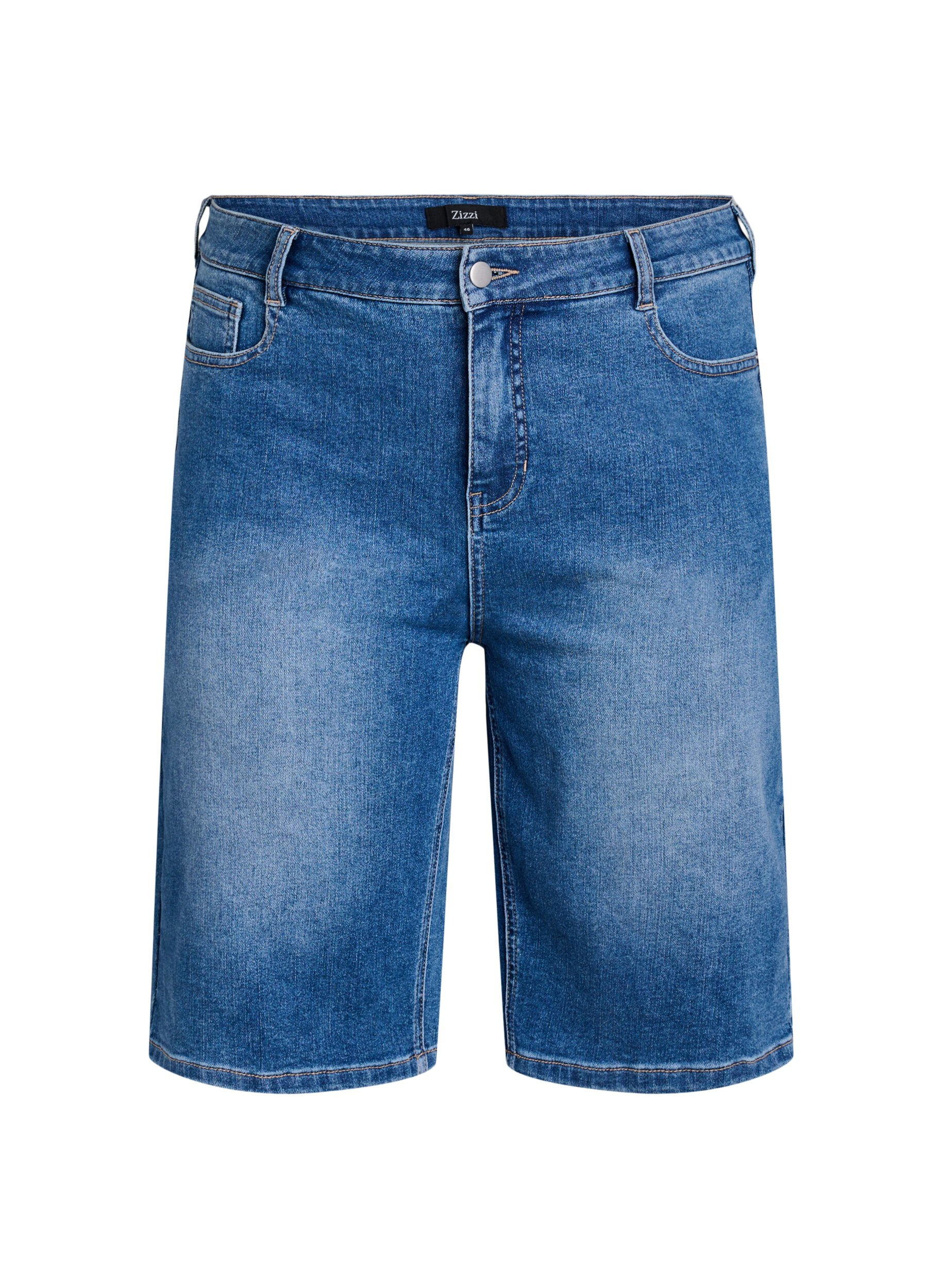 Zizzi Denimbermudashorts med h&ouml;g midja, Bl&aring;, Packshot image number 0