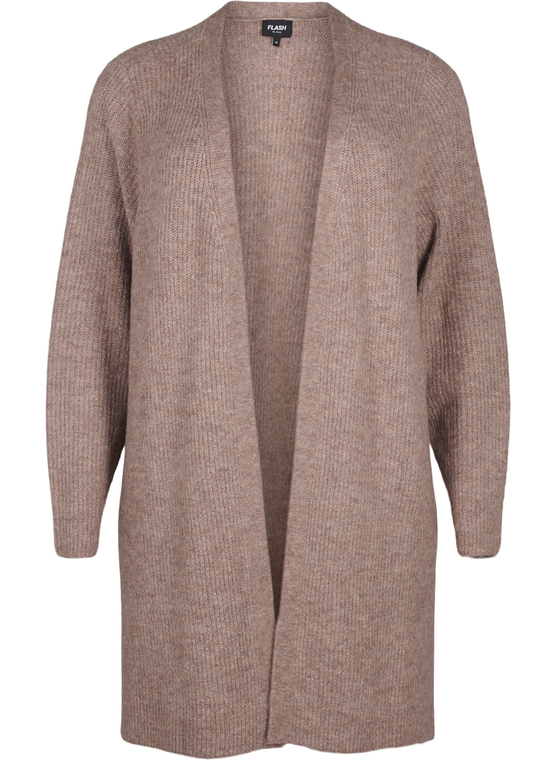 Zizzi FLASH - Ribbstickad cardigan med slitsar, Brown Lentil Melange, Packshot image number 0