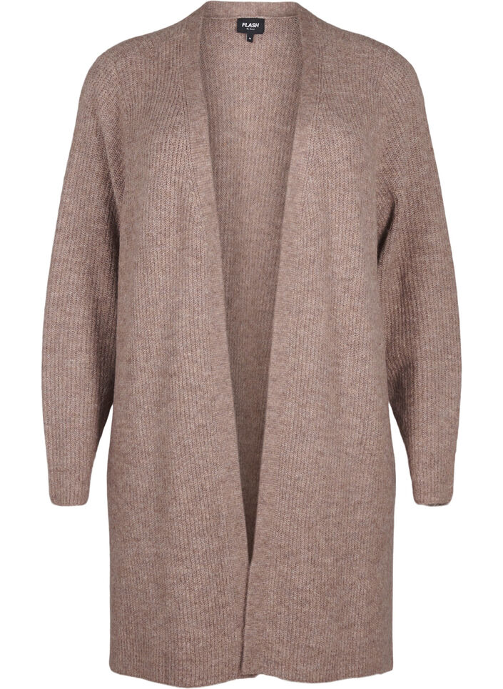 FLASH - Ribbstickad cardigan med slitsar, Brown Lentil Melange, Packshot image number 0