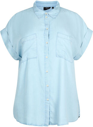 Kortärmad skjorta i lyocell (TENCEL™), Light blue denim, Packshot image number 0