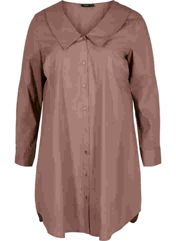 Lång skjorta i bomull med stor krage, Deep Taupe, Packshot image number 0