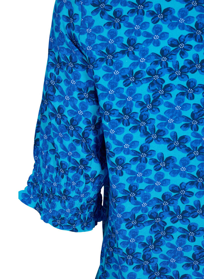 Blus i viskos med knappar, Blue Small Flower, Packshot image number 3