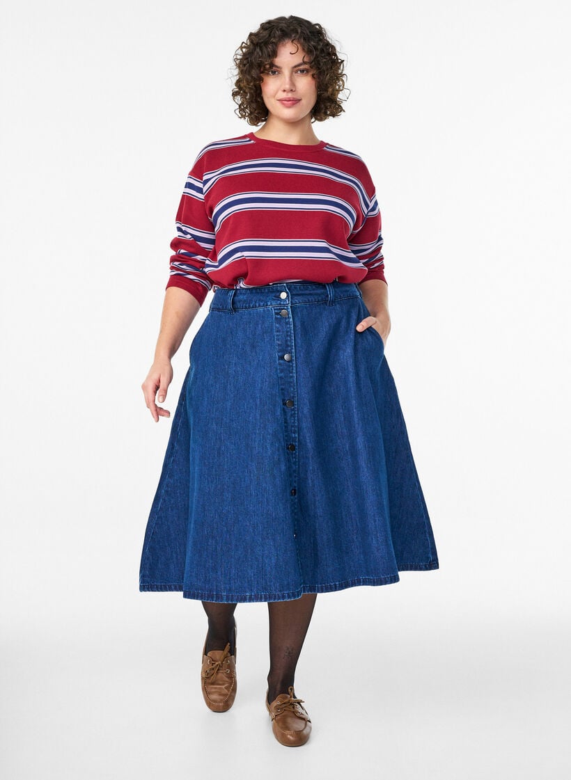 Blus i jersey med breda ränder, Röd, Model image number 1