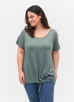 Kortärmad t-shirt med dragsko i nederkant, Balsam Green, Model image number 0