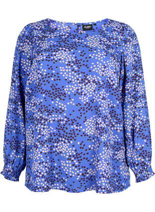 FLASH - Långärmad blus med smock och tryck, Dazzling Blue AOP, Packshot image number 0