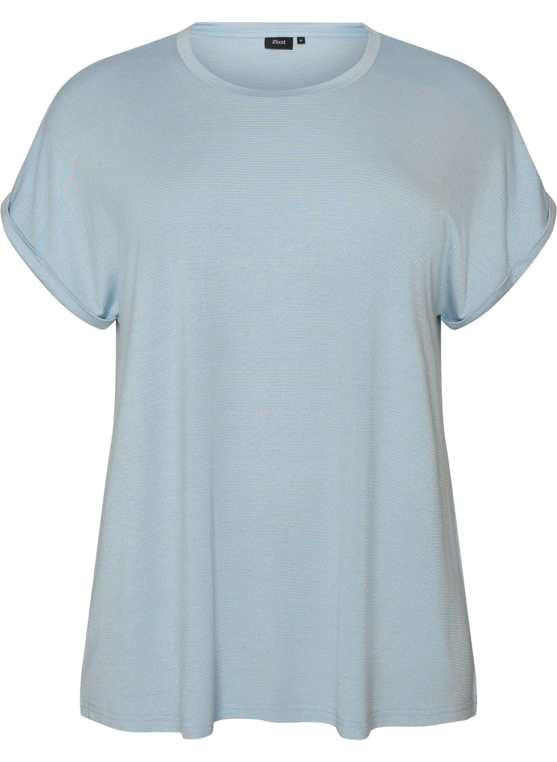 ZizziT-shirt i viskos med glitterr&auml;nder, Bl&aring;, Packshot image number 0