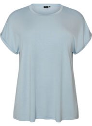 T-shirt i viskos med glitterr&auml;nder, Bl&aring;
