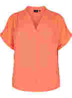 Kortärmad viskosskjorta med v-ringning, Living Coral
