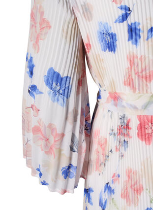 Blommig plisserad klänning med dragsko, White/Blue Floral, Packshot image number 3