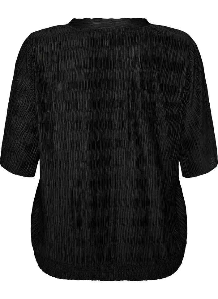 Blus med v&aring;gig struktur och ballongform, Svart, Packshot image number 1