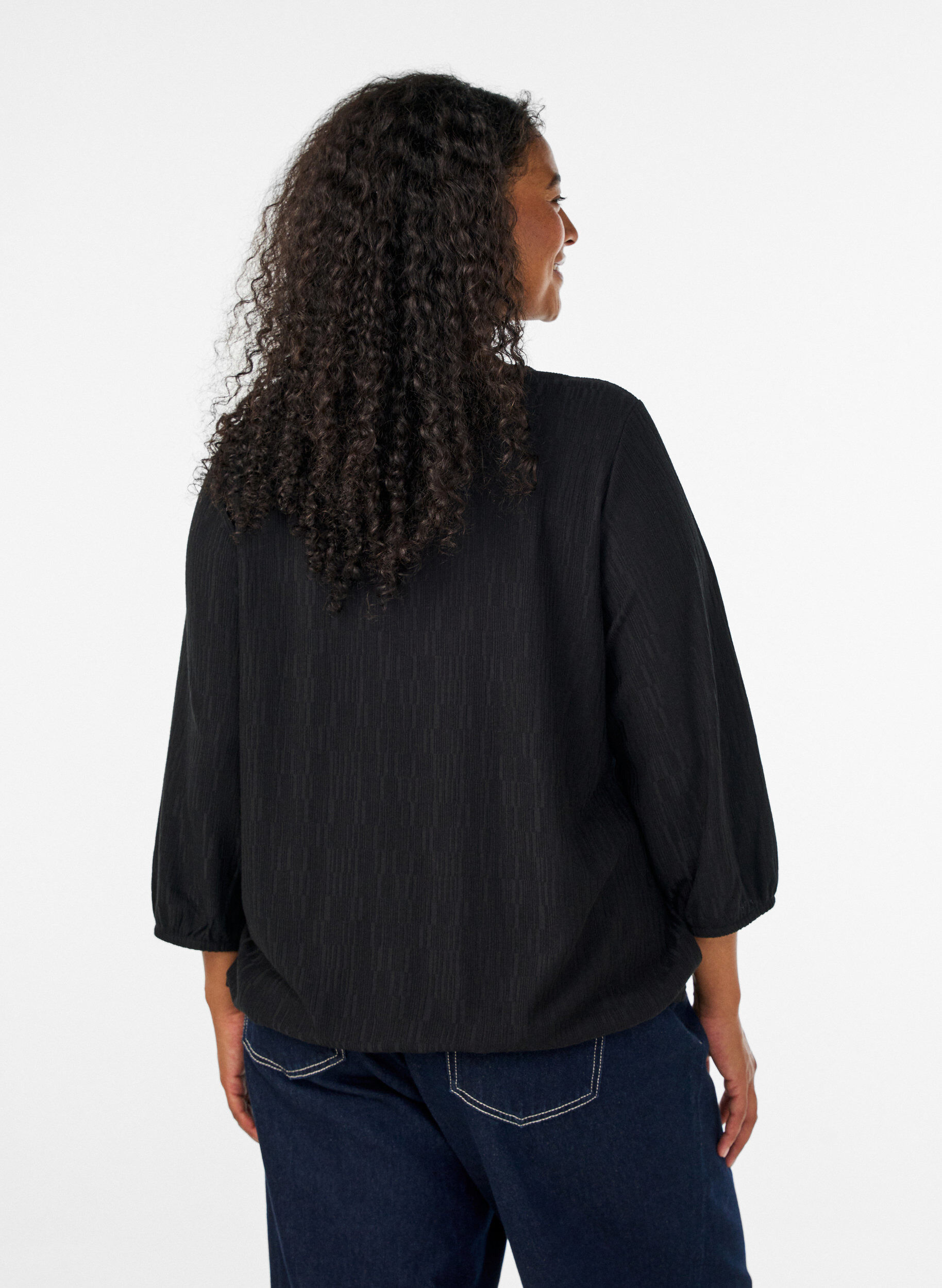ZizziBlus med struktur och 3/4-&auml;rmar, Svart, Model image number 2