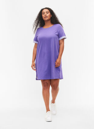Sweatshirtklänning med korta ärmar och slits, Ultra Violet, Model image number 2