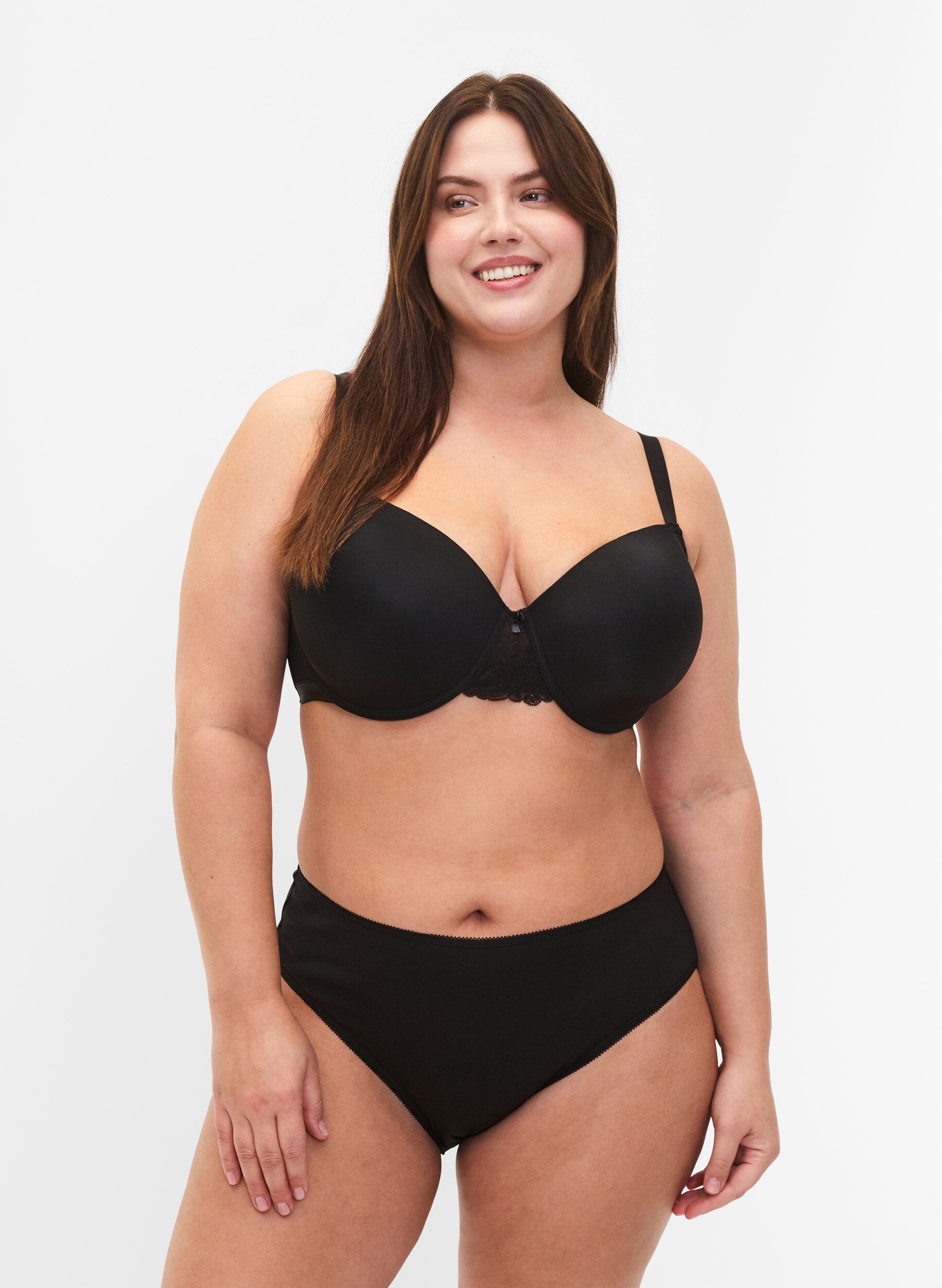 Zizzi 5-pack bomullstrosor med normal midja, Svart, Model image number 0