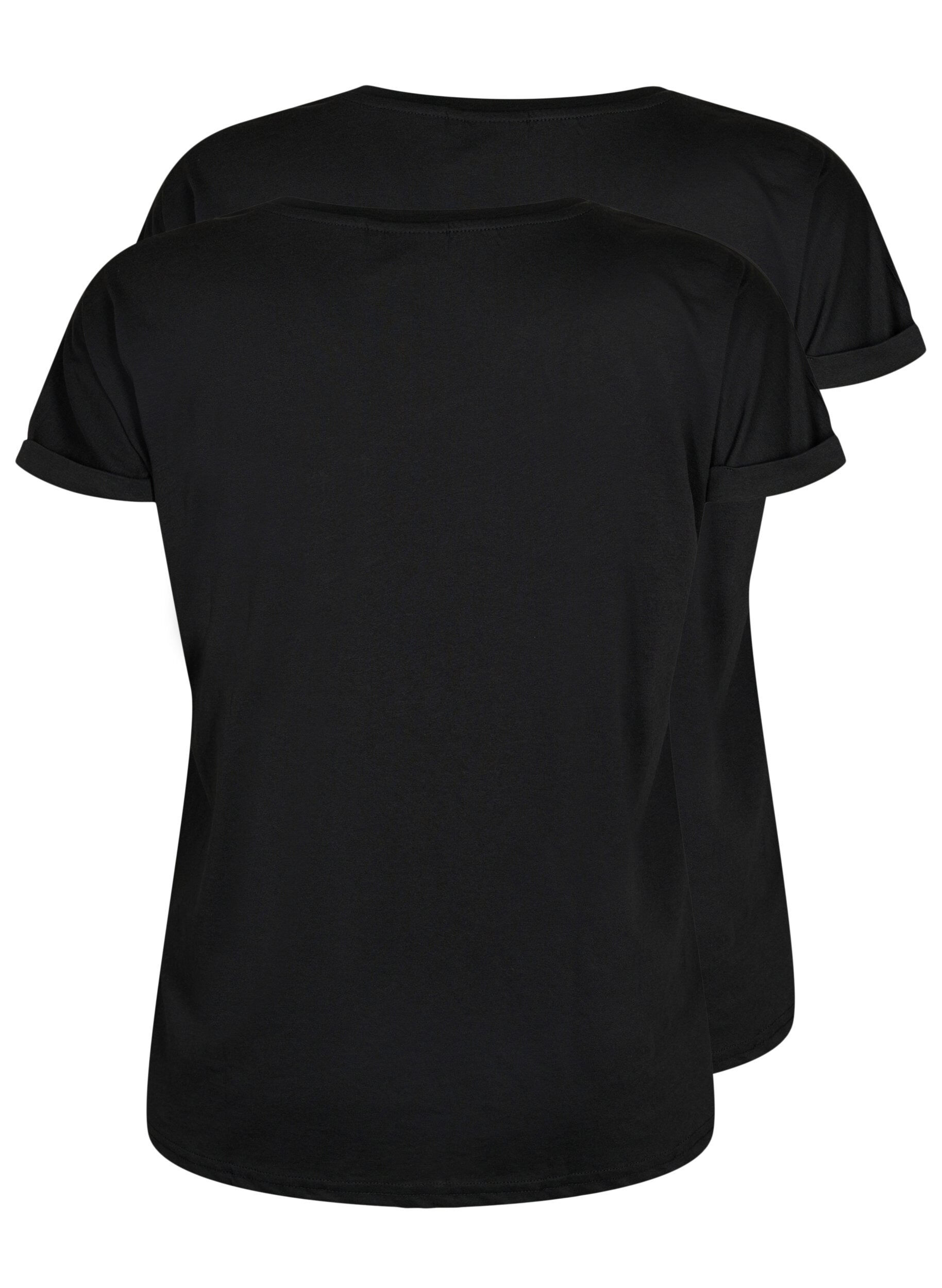Zizzi2-pack kort&auml;rmade t-shirtar, Svart, Packshot image number 1