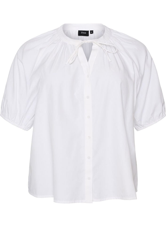Skjortblus med kn&auml;ppning och knytsk&auml;rp, Vit, Packshot image number 0
