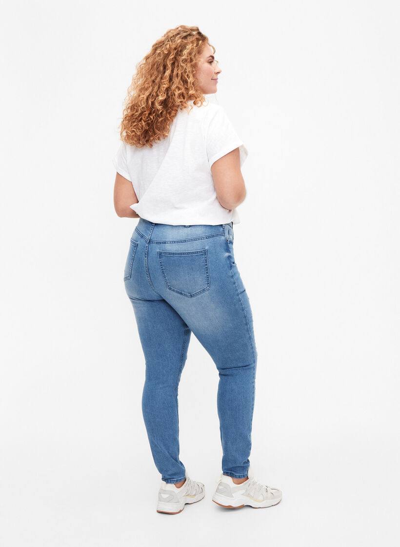 Amy jeans med supersmal passform och rippade detaljer, Blå, Model image number 1