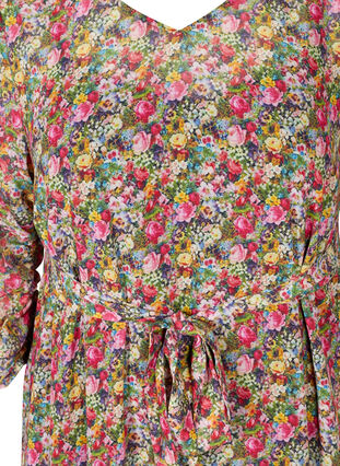 Blommig midiklänning med knytband i midjan, Pink Flower AOP, Packshot image number 2