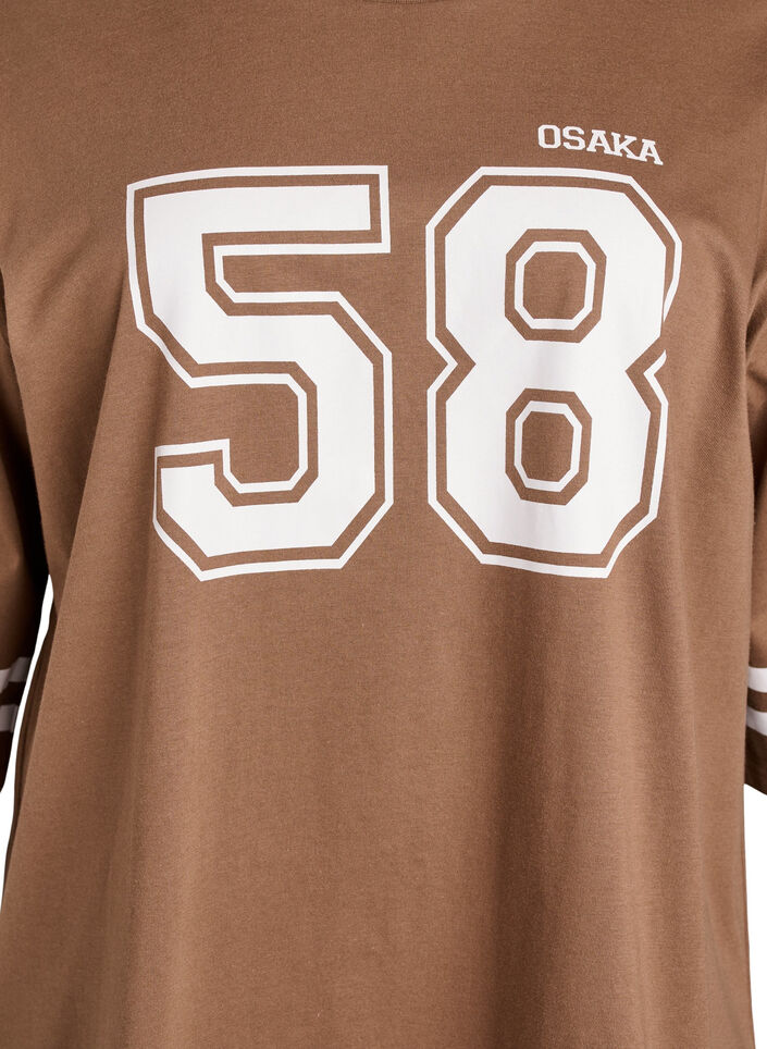 Oversized college-t-shirt med 3/4-ärm, Brun, Packshot image number 2