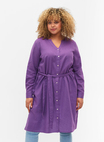 Skjortklänning med långa ärmar, Deep Lavender, Model image number 0