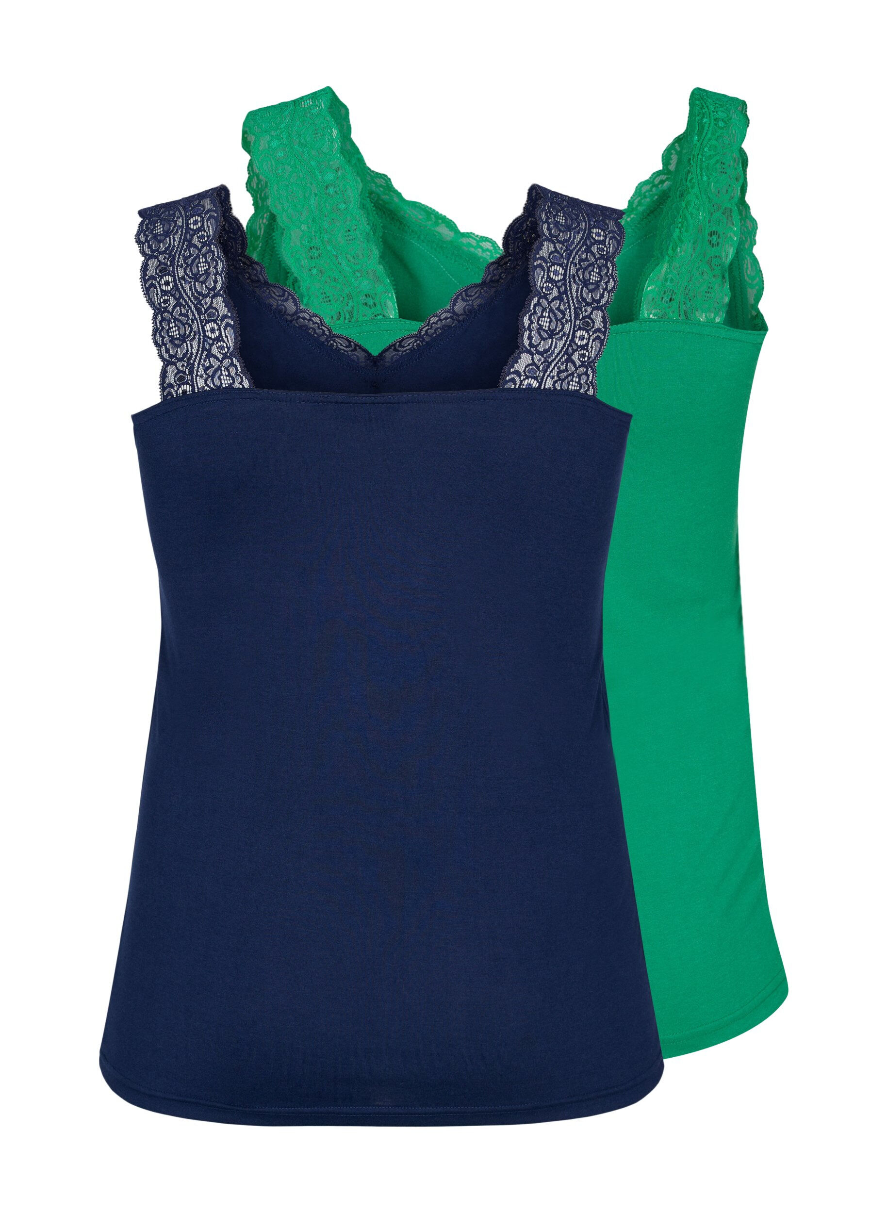 Zizzi 2-pack toppar med spets, Navy B/Jolly Green, Packshot image number 1