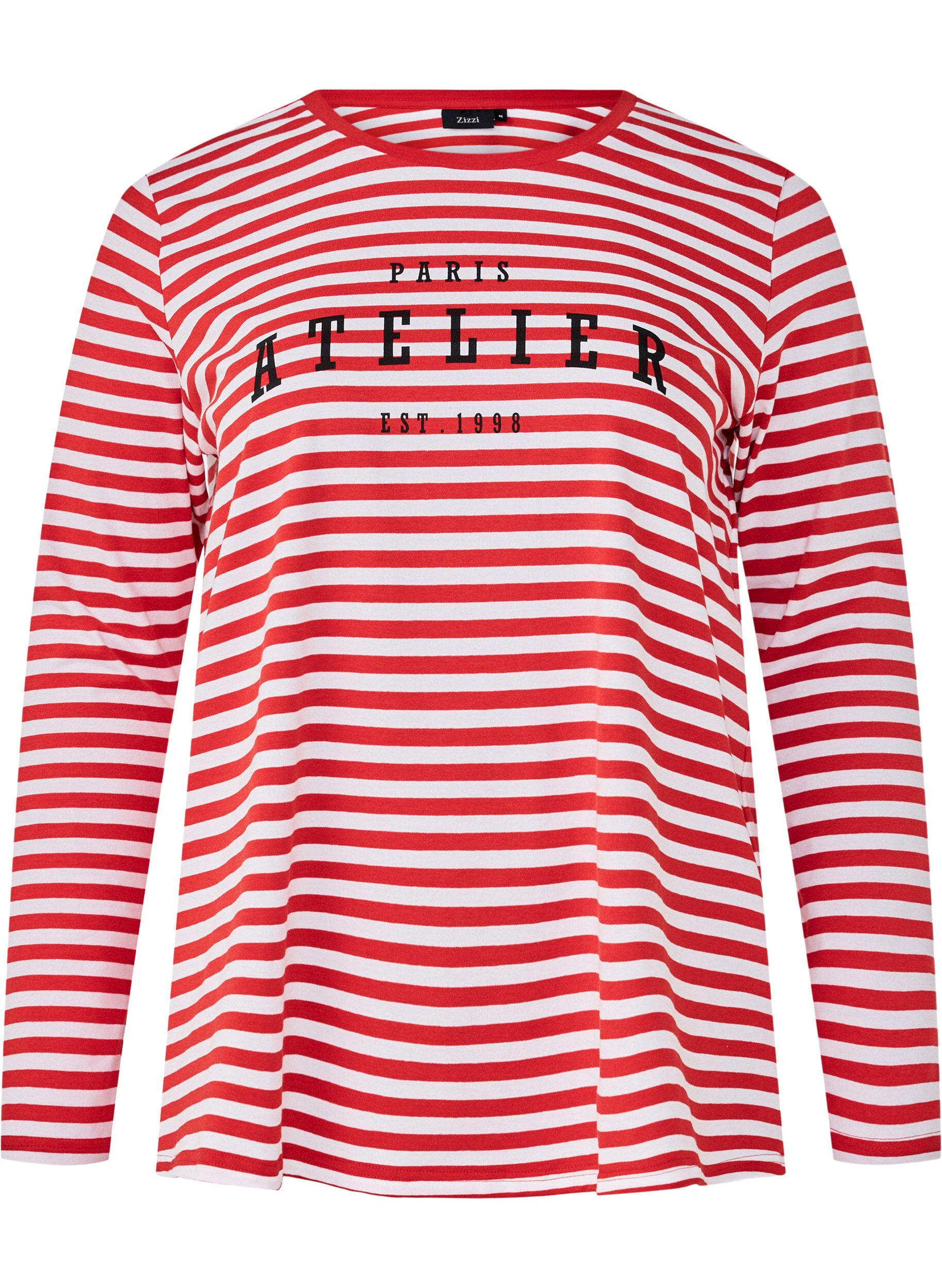 Zizzi Randig blus med motiv, Whitew.FlameS.Stripe, Packshot image number 0