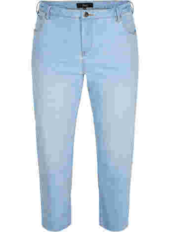 Croppade jeans med råa kanter och hög midja