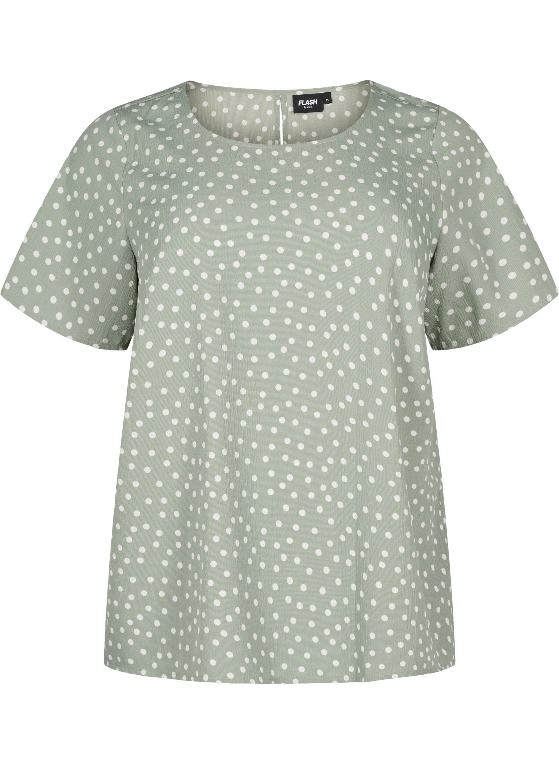 Zizzi FLASH - Kort&auml;rmad blus med tryck, Iceberg Green Dot, Packshot image number 0
